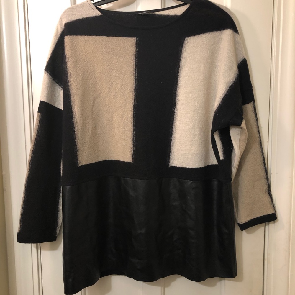 Lafayette 148 Colorblock Sweater Black Tan Small